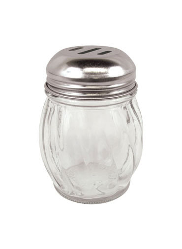 Cheese Shaker (Swirl) 6 OZ Glass Jar And S/S 18/8 Slotted Cover Top